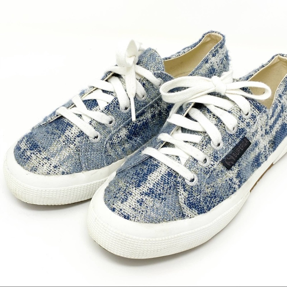 Superga The Man Repeller Tweed Sparkle Sneaker size 37 Blue White